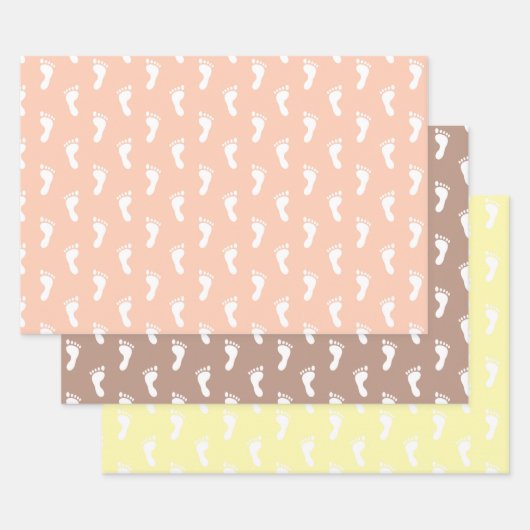PASTEL PEACH BROWN YELLOW ROWS OF BABY FEET INPAKPAPIER VEL (Set)