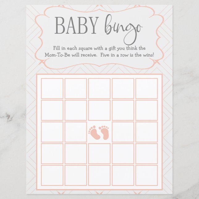 Pastel Peach en Cream Geometric Baby Bingo (Voorkant)