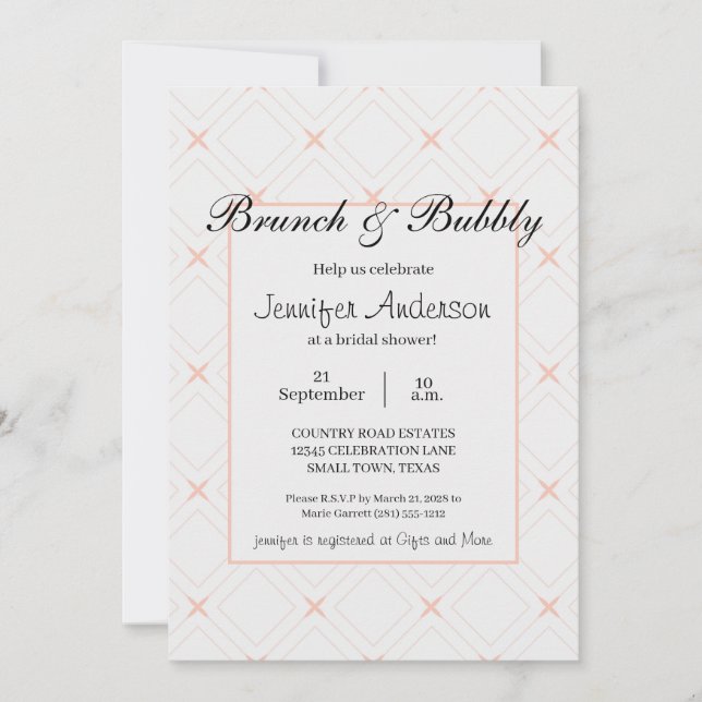 Pastel Peach en Cream Geometric Bridal Brunch (Voorkant)