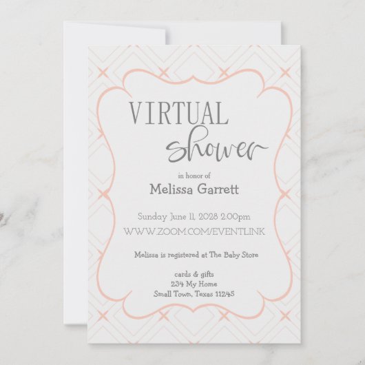 Pastel-peach en Cream Virtual Shower-uitnodiging (Voorkant)