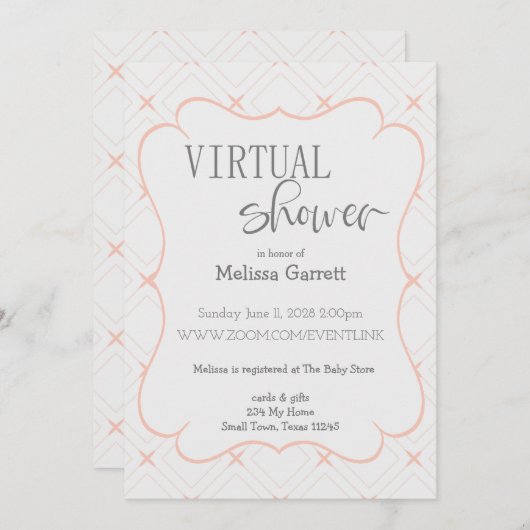 Pastel-peach en Cream Virtual Shower-uitnodiging (Voorkant / Achterkant)