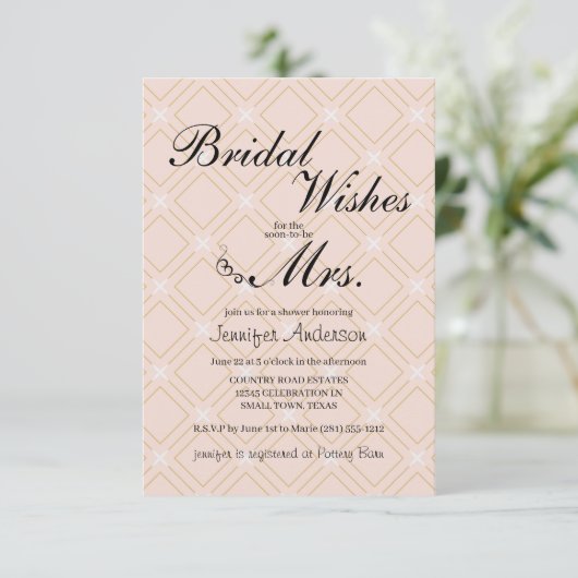 Pastel Peach en Gold Bridal Brunch Invitation (Staand voorkant)