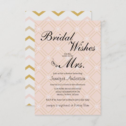 Pastel Peach en Gold Bridal Brunch Invitation (Voorkant / Achterkant)