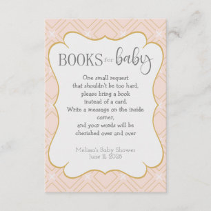 Pastel Peach en Gold Geometric Books voor Baby Informatiekaartje