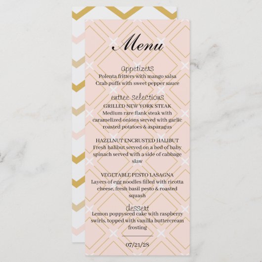 Pastel Peach en Gold Geometric Menu (Voorkant / Achterkant)