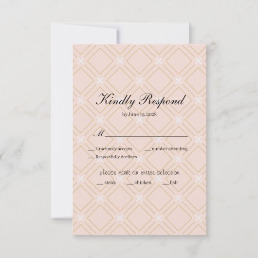Pastel Peach en Gold Geometric RSVP Kaartje (Voorkant)