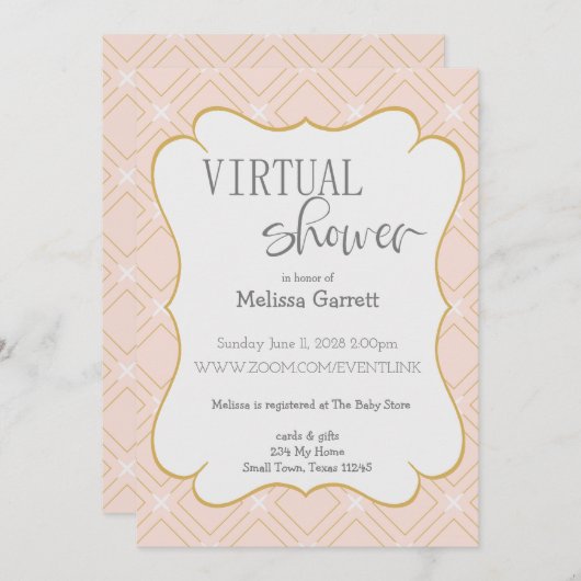 Pastel Peach en Gold Geometric Virtual Invitation (Voorkant / Achterkant)