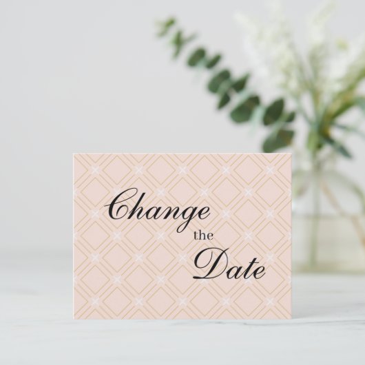 Pastel Peach en Gold Geometric Wijzig de datum Briefkaart (Staand voorkant)