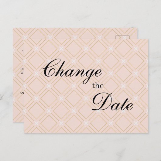 Pastel Peach en Gold Geometric Wijzig de datum Briefkaart (Voorkant / Achterkant)