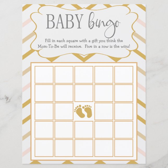 Pastel Peach en Gold Zig Zag Baby Bingo (Voorkant)