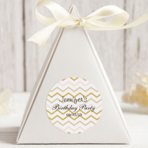 Pastel Peach en Gold Zig Zag Ronde Sticker