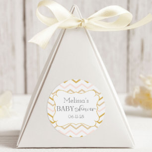 Pastel Peach en Gold Zig Zag Ronde Sticker