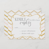 Pastel Peach en Gold Zig Zag RSVP Informatiekaartje (Voorkant / Achterkant)
