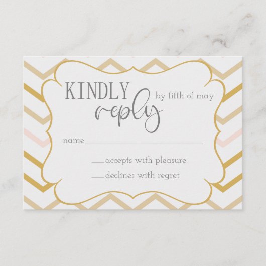 Pastel Peach en Gold Zig Zag RSVP Informatiekaartje (Voorkant)