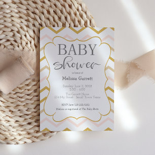 Pastel Peach en Gold Zig Zag Shower Invitation
