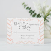 Pastel Peach en Grey Zig Zag RSVP Informatiekaartje (Staand voorkant)