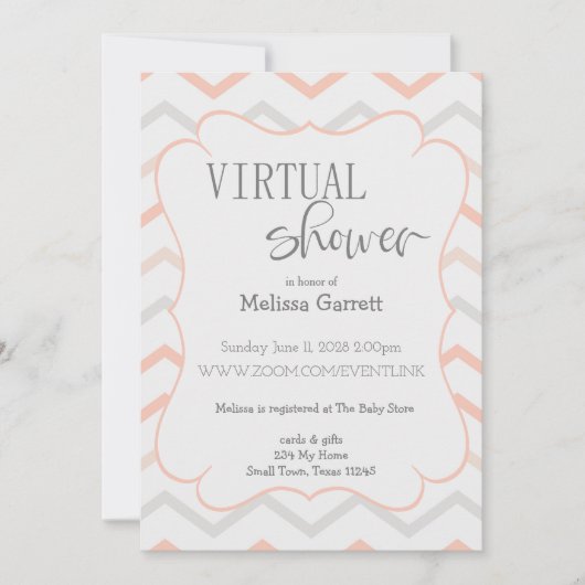 Pastel Peach en Grey Zig Zag virtuele uitnodiging (Voorkant)