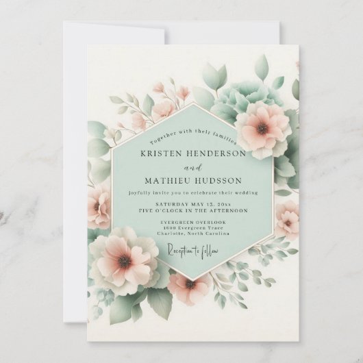 Pastel Peach Floral Whimsy Wedding Kaart (Voorkant)