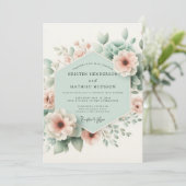 Pastel Peach Floral Whimsy Wedding Kaart (Staand voorkant)