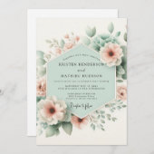 Pastel Peach Floral Whimsy Wedding Kaart (Voorkant / Achterkant)