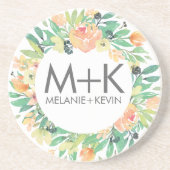 Pastel Peach Flowers Wreatding Wedding Design Zandsteen Onderzetter (Voorkant)