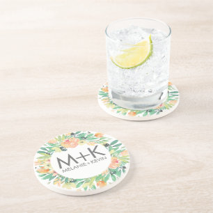 Pastel Peach Flowers Wreatding Wedding Design Zandsteen Onderzetter