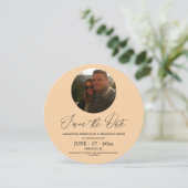 Pastel Peach Foto Sla de datum Ronde Uitnodiging o (Staand voorkant)