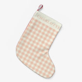 Pastel Peach Gingham Buffalo Check Pset Name Kleine Kerstsok (Voorkant (Hangend))