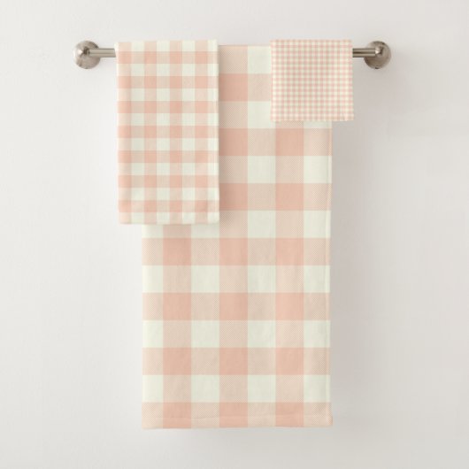 Pastel Peach Gingham Buffalo Check Pset Pattern Bad Handdoek (Insitu)