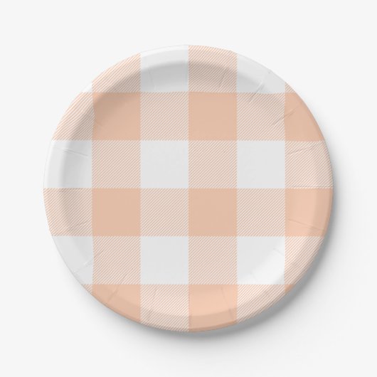 Pastel Peach Gingham Plaid Patroon Papieren Bordje (Voorkant)