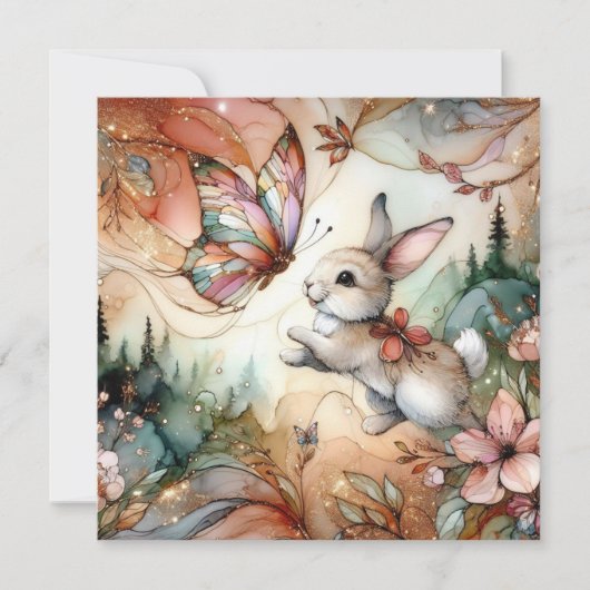 Pastel Peach Glas in lood Spring Bunny Paasfeest Feestdagenkaart (Voorkant)