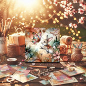 Pastel Peach Glas in lood Spring Bunny Paasfeest Feestdagenkaart