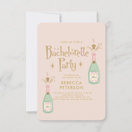 Pastel Peach Gouden Champagne Bachelorette Party Kaart (Voorkant)