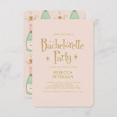 Pastel Peach Gouden Champagne Bachelorette Party Kaart