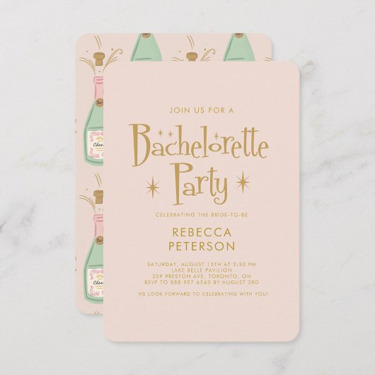 Pastel Peach Gouden Champagne Bachelorette Party Kaart