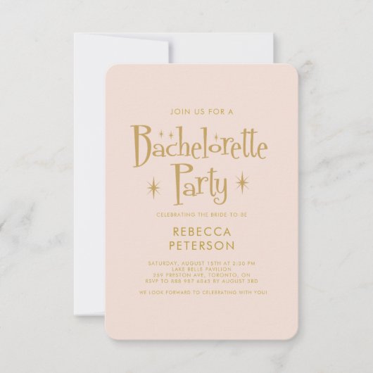 Pastel Peach Gouden Champagne Bachelorette Party Kaart (Voorkant)