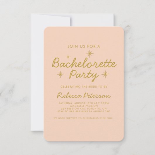 Pastel Peach Gouden Typografie Bachelorette Party Kaart (Voorkant)
