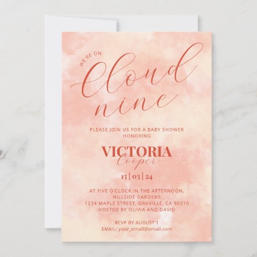 Pastel Peach Kleur Cloud Negen Baby shower Kaart (Voorkant)