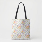 Pastel Peach Lavender Floral Sage Chevron Tote Bag (Voorkant)
