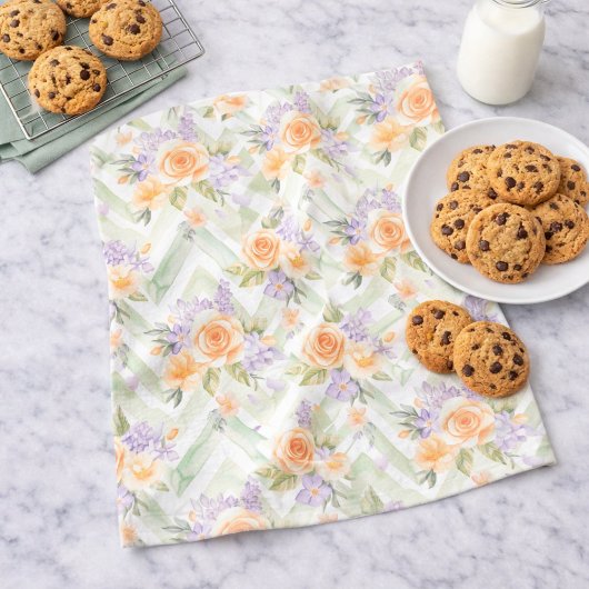 Pastel Peach Lavender Sage Floral Kitchen Towel Theedoek