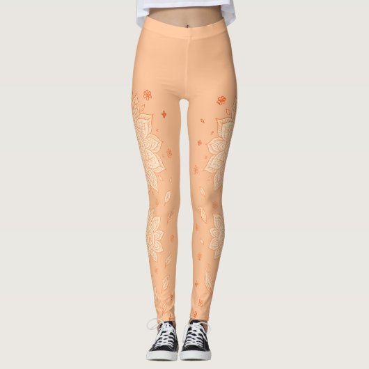 Pastel Peach Mandala Minimalist Yoga Leggings (Voorkant)