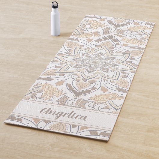 Pastel Peach Mandala Yoga Mat met Aangepaste Naam (In situ)