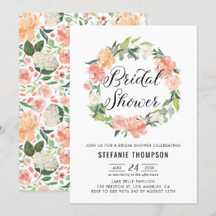 Pastel Peach Peonies Floral Wreator Vrijgezellenfe Kaart