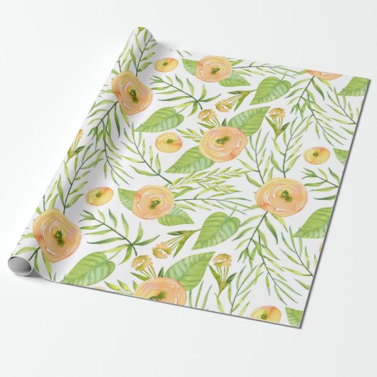 Pastel peach peonies lush flower cadeaupapier (Uitgerold)