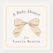 Pastel Peach Plaid Bow Elegant Neutraal Baby showe Vierkante Sticker (Voorkant)