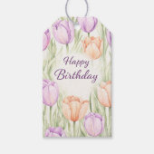 Pastel Peach Purple Spring Floral Happy Birthday Cadeaulabel (Voorkant)