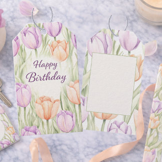Pastel Peach Purple Spring Floral Happy Birthday Cadeaulabel