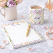 Pastel Peach Purple Spring Floral Name Notepad Notitieblok