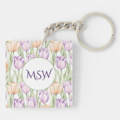 Pastel Peach Purple Tulips Spring Floral Monogram Sleutelhanger (Achterkant)