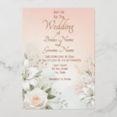 Pastel Peach Roos en Lily Folie Uitnodiging (Voorkant)